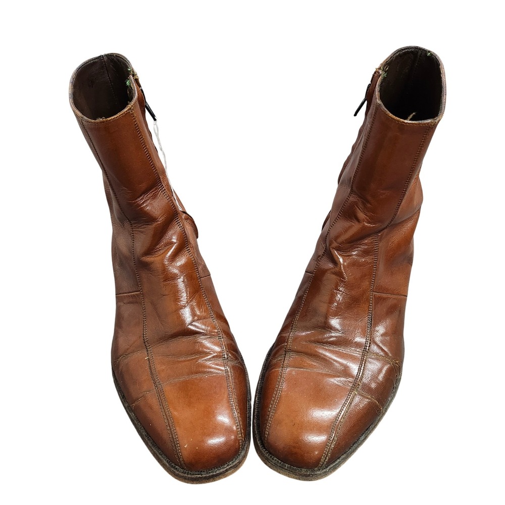 Vintage 1971 Florsheim Imperial 93164 Mens 10C Brown Leather Side Zip Boots